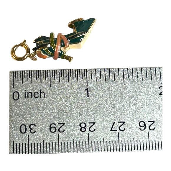 Kenneth Jay Lane (KJL) Calla Lily Enamel High Heel Shoe Charm Green Pink Gold - Picture 8 of 8